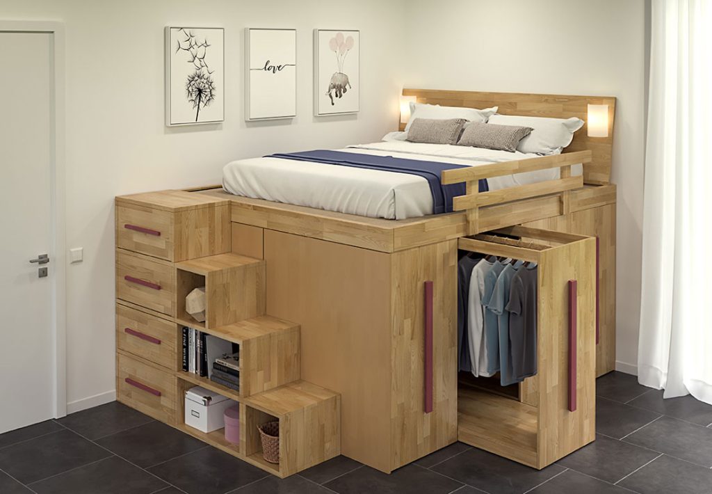 Letto alto salvaspazio con armadio