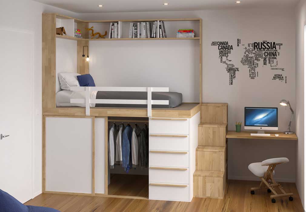 map space-saving bedroom set