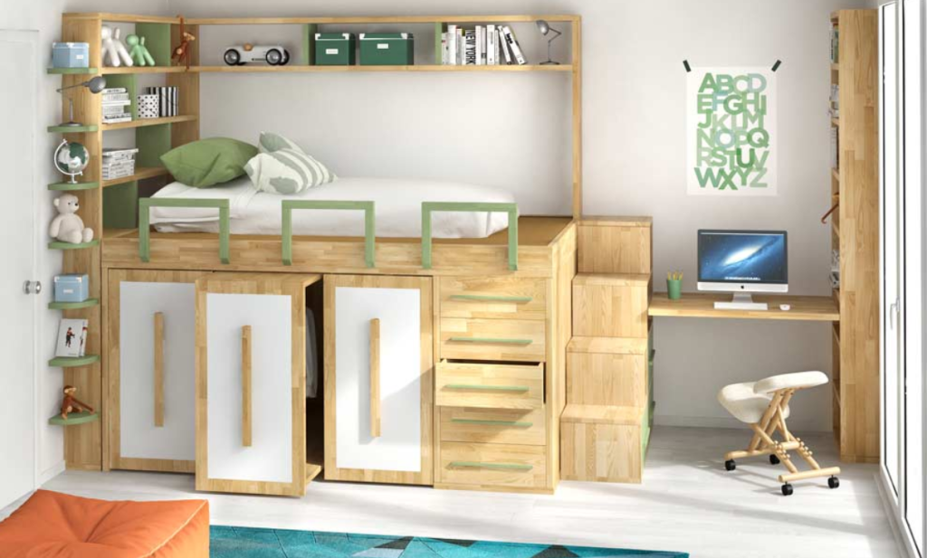 platzsparende Kinderzimmer Massivholz Brüder