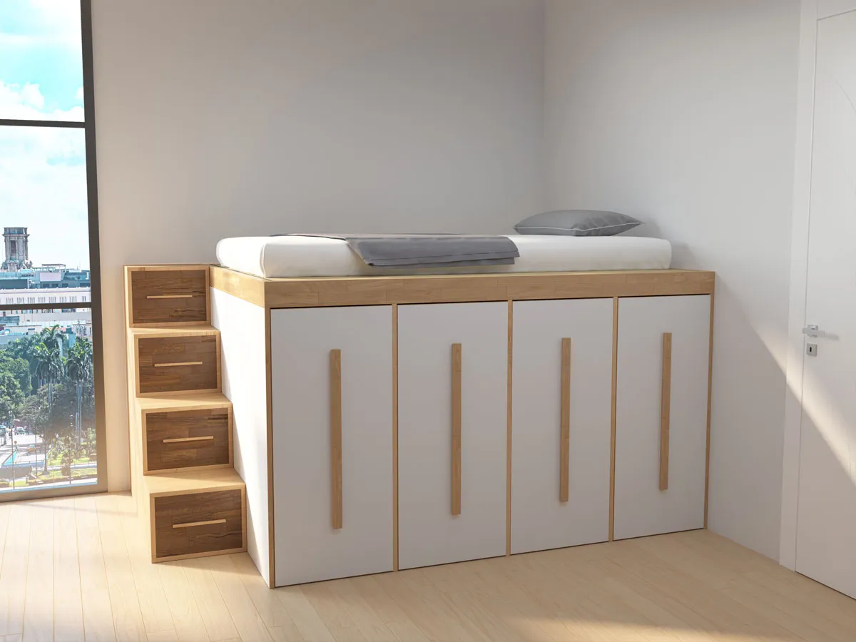 letto alto carrelli scala a cassetti