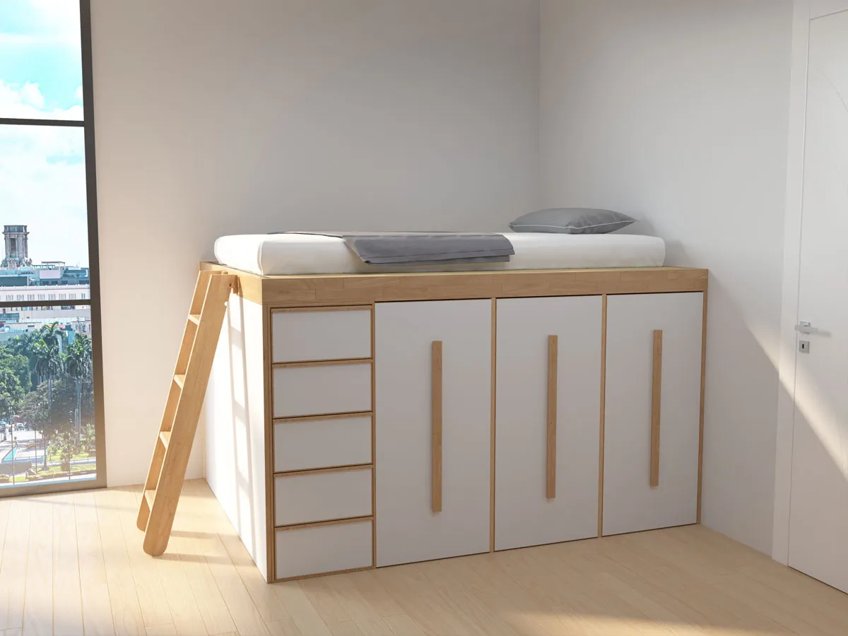 spaziobed letto alto carrelli cassetti