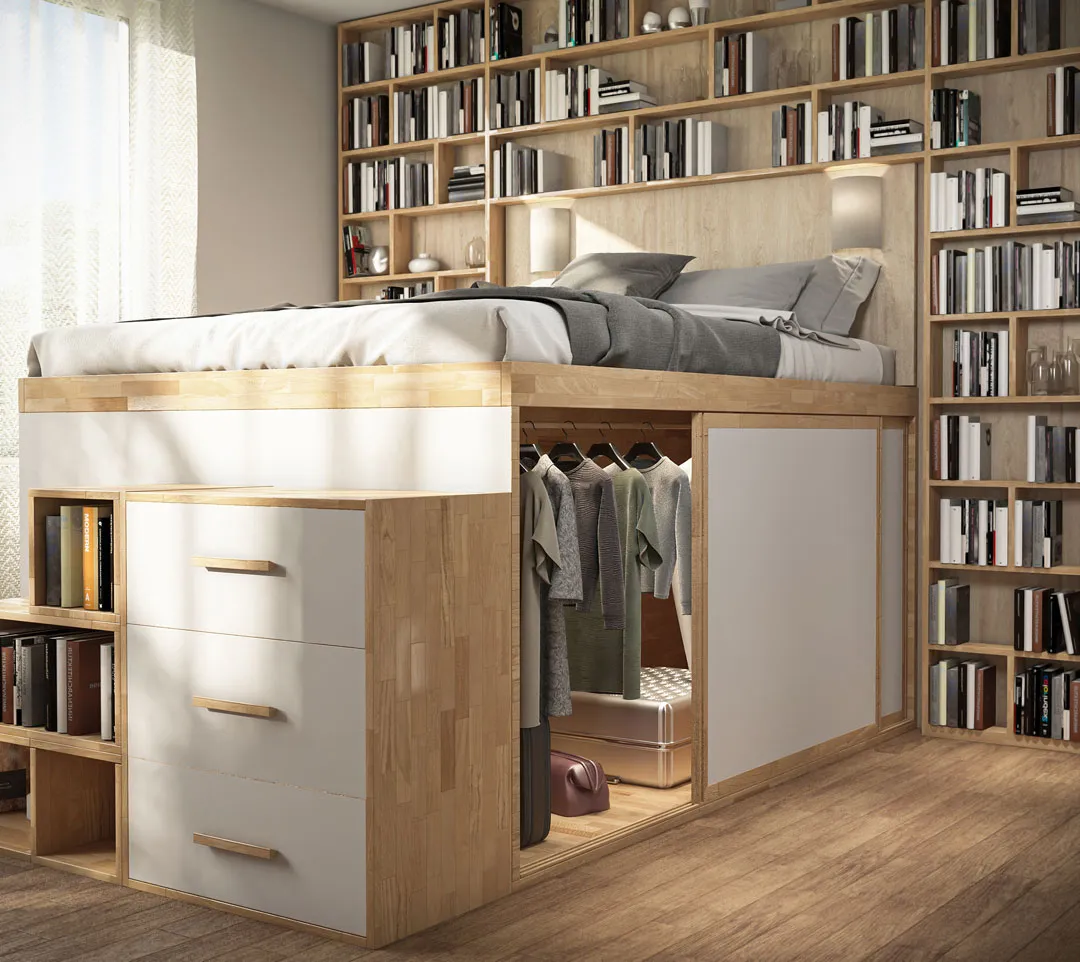 letto alto con armadio sotto