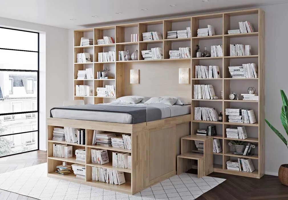 letto alto con libreria
