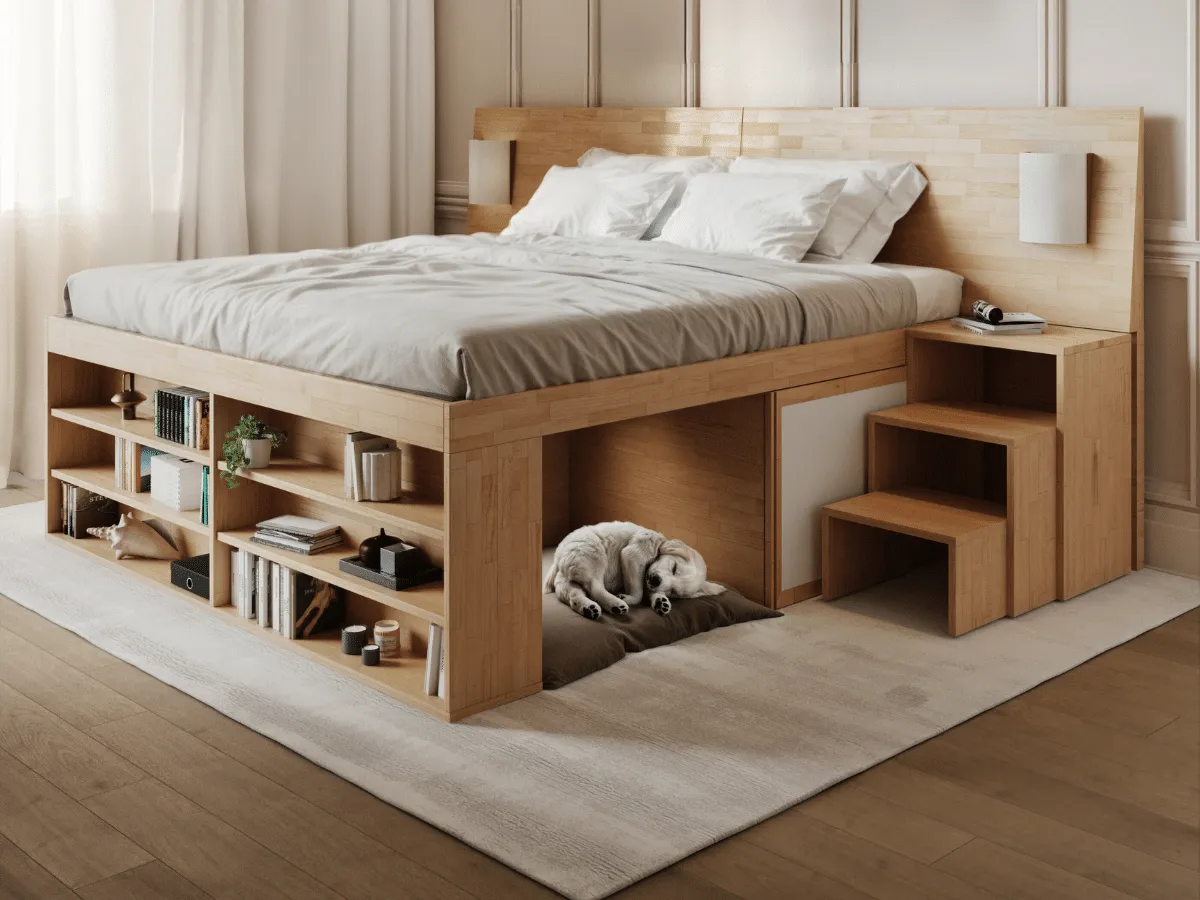 high bed with dog kennel