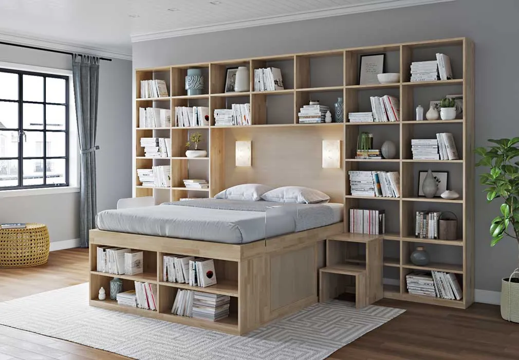 letto alto con libreria