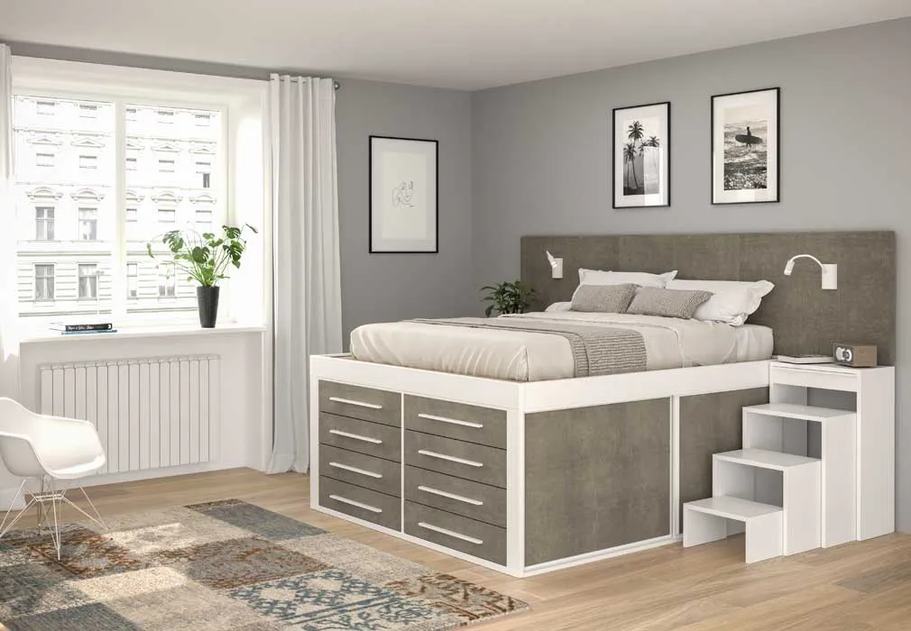 letto alto con cassetti sotto