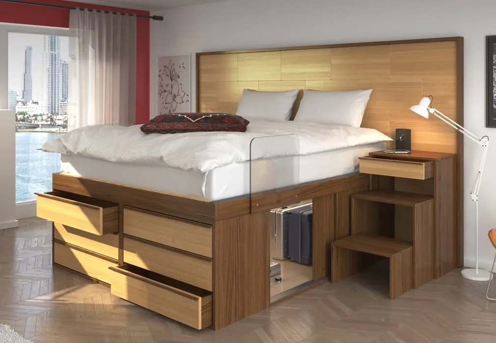 letto alto con sei cassetti sotto