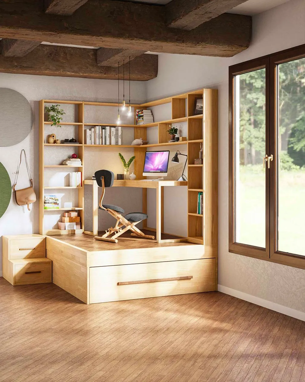 studio rialzato letto nascosto sotto
