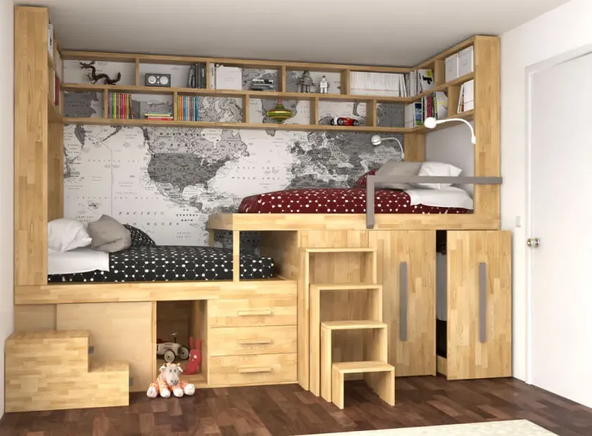 platzsparende Kinderzimmer Massivholz Brüder