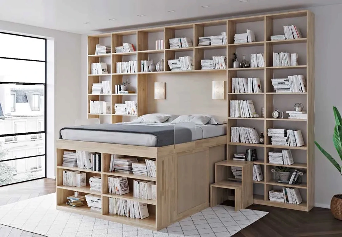 letto alto con libreria